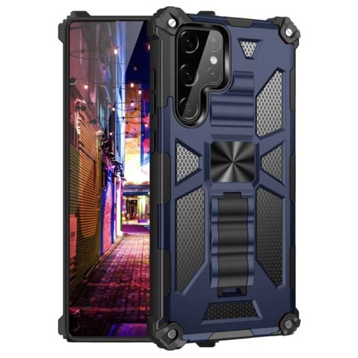Samsung Galaxy M40s - Armor Case with Kickstand and Magnet - Shockproof Cover Case Protection Blue