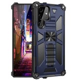 LUCKBY Samsung Galaxy M12 - Armor Case with Kickstand and Magnet - Shockproof Cover Case Protection Blue
