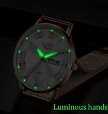 Lige Ultra-cienki luksusowy zegarek dla kobiet - kalendarz Wodoodporny zegarek kwarcowy ze stali nierdzewnej Różowe złoto Biały
