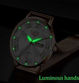 Lige Ultradun Luxe Horloge voor Dames - Kalender Kwarts Roestvrij Staal Waterdicht Horloge Zwart