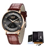 Lige Ultra-thin Luxury Watch for Women - Calendar Quartz Stainless Steel Waterproof Watch Gold Black