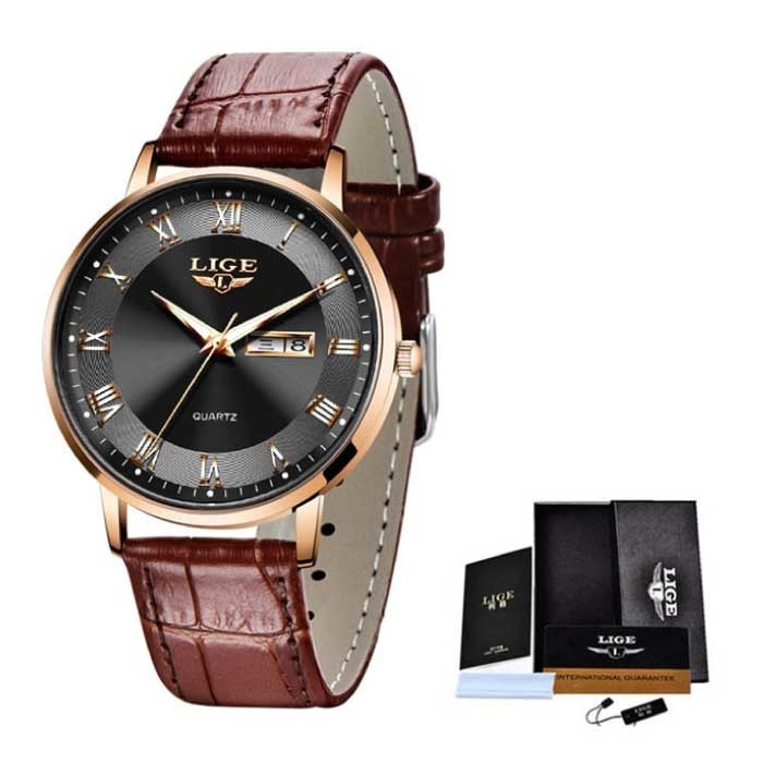 Reloj de lujo ultrafino para mujer - Calendario Cuarzo Acero inoxidable Reloj resistente al agua Dorado Negro