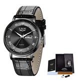 Lige Ultra-cienki luksusowy zegarek dla kobiet - kalendarzowy wodoodporny zegarek kwarcowy ze stali nierdzewnej w kolorze czarnym