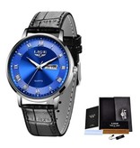 Lige Montre de Luxe Ultra-Plate pour Femme - Calendrier Quartz Acier Inoxydable Montre Étanche Noir Bleu