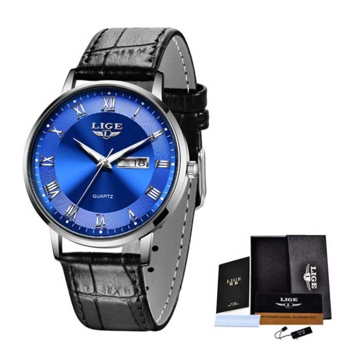 Ultra-cienki luksusowy zegarek dla kobiet - kalendarz Wodoodporny zegarek kwarcowy ze stali nierdzewnej Czarny niebieski