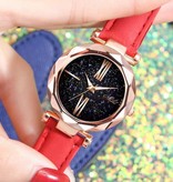 Stuff Certified® Minimalist Watch Starry Sky for Women - Fashion Casual Leather Strap Quartz Red