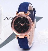 Stuff Certified® Minimalistisch Horloge Sterrenhemel voor Dames - Modieus Casual Leren Bandje Kwarts Rood