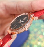 Stuff Certified® Minimalist Watch Starry Sky for Women - Fashion Casual Leather Strap Quartz Red