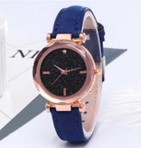 Stuff Certified® Minimalistyczny zegarek Starry Sky dla kobiet - Modny skórzany pasek na co dzień Kwarcowy brąz kawowy