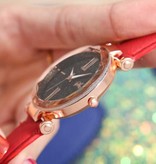 Stuff Certified® Minimalist Watch Starry Sky for Women - Fashion Casual Leather Strap Quartz Pink