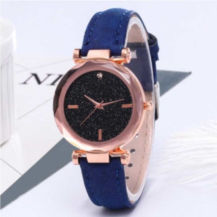 Minimalistisch Horloge Sterrenhemel voor Dames - Modieus Casual Leren Bandje Kwarts Blauw