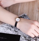 Huans Vintage Small Dial Watch For Women - Leather Strap Quartz Wristwatch White