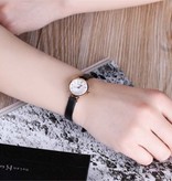 Huans Zegarek w stylu vintage z małą tarczą dla kobiet - skórzany pasek kwarcowy zegarek biały