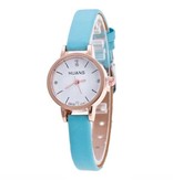 Huans Vintage Small Dial Watch For Women - Leather Strap Quartz Wristwatch White