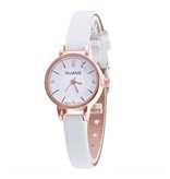 Huans Vintage Small Dial Watch For Women - Leather Strap Quartz Wristwatch White