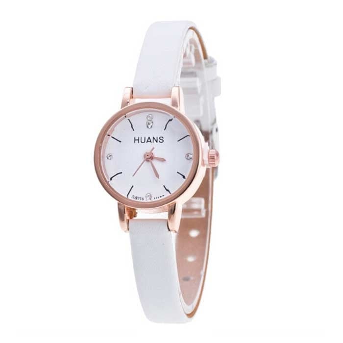 Reloj vintage de esfera pequeña para mujer - Reloj de pulsera de cuarzo con correa de cuero blanco