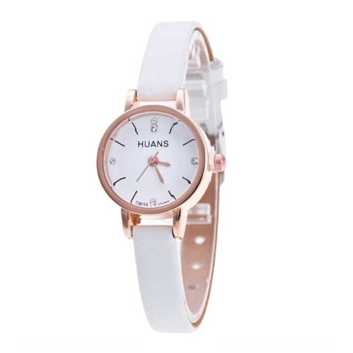 Vintage Small Dial Watch For Women - Leather Strap Quartz Wristwatch White