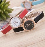 Huans Vintage Uhr mit kleinem Zifferblatt für Damen - Lederband Quarz Armbanduhr rot