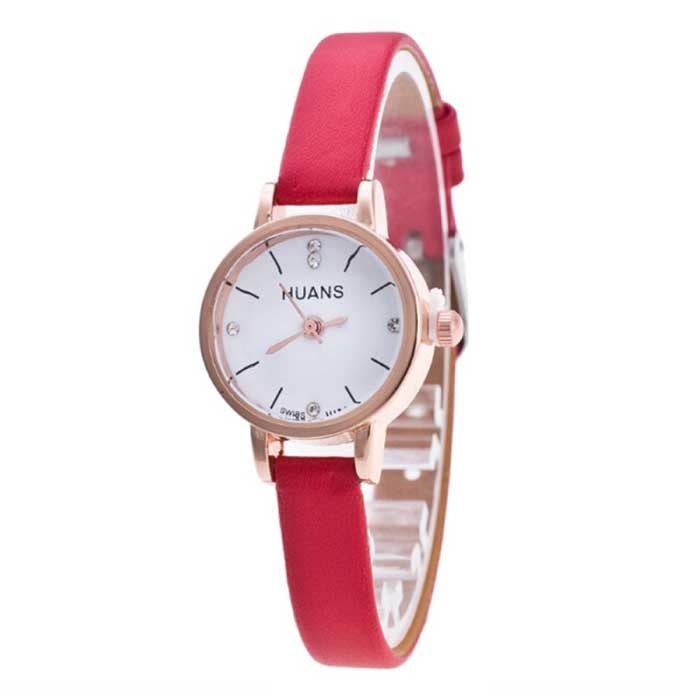 Zegarek w stylu vintage z małą tarczą dla kobiet - skórzany pasek kwarcowy zegarek na rękę czerwony