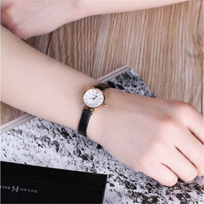 Huans Vintage Horloge met Kleine Wijzerplaat voor Dames - Leren Band Kwarts Polshorloge Bruin