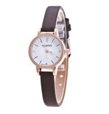 Huans Vintage Small Dial Watch For Women - Leather Strap Quartz Wristwatch Brown