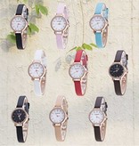 Huans Vintage Small Dial Watch For Women - Leather Strap Quartz Wristwatch Pink