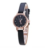 Huans Vintage kleine Zifferblatt-Uhr für Frauen - Lederband Quarz Armbanduhr Pink
