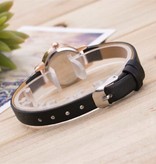 Huans Vintage Small Dial Watch for Women - Leather Strap Quartz Wristwatch Black