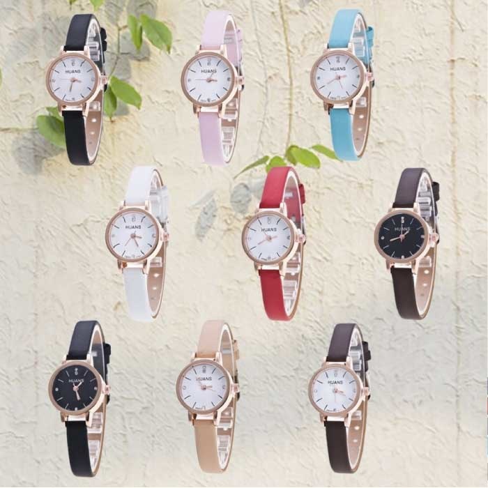 Huans Vintage Horloge met Kleine Wijzerplaat voor Dames - Leren Band Kwarts Polshorloge Zwart