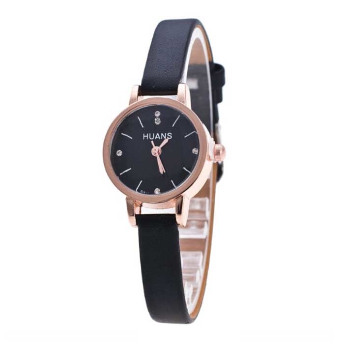 Vintage Small Dial Watch for Women - Leather Strap Quartz Wristwatch Black