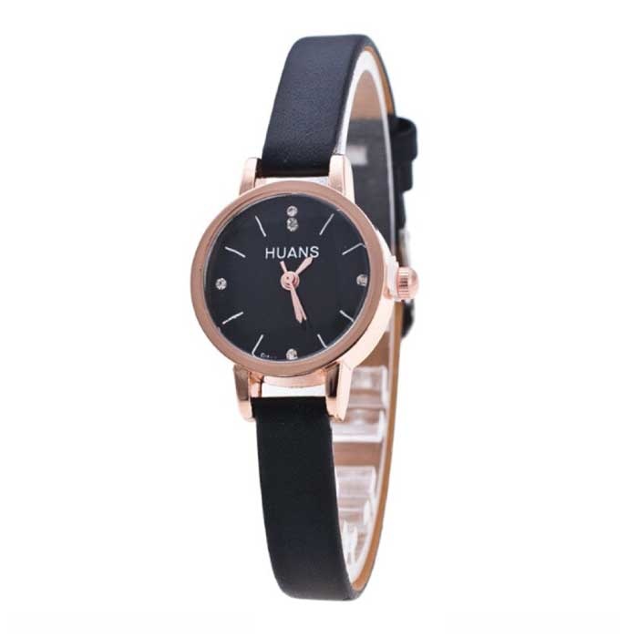 Vintage Uhr mit kleinem Zifferblatt für Damen - Lederband Quarz Armbanduhr schwarz