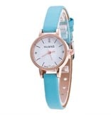 Huans Vintage Uhr mit kleinem Zifferblatt für Damen - Lederband Quarz Armbanduhr blau