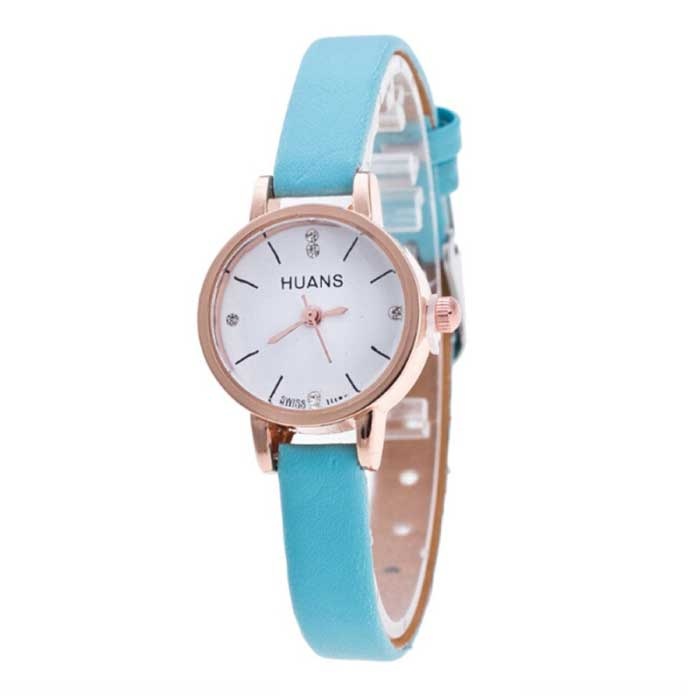 Montre Vintage Petit Cadran pour Femme - Montre-Bracelet à Quartz avec Bracelet en Cuir Bleu