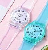 Stuff Certified® Transparent Candy Jelly Watch Femme - Montre-bracelet à quartz en silicone étanche Marron