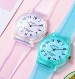 Stuff Certified® Trasparente Candy Jelly Watch Women - Orologio da polso al quarzo in silicone impermeabile rosa scuro