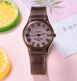 Stuff Certified® Przezroczysty zegarek z galaretki cukierkowej dla kobiet - wodoodporny silikonowy kwarcowy zegarek na rękę w kolorze ciemnoróżowym