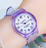 Stuff Certified® Transparant Candy Jelly Horloge Dames - Waterdicht Siliconen Kwarts Polshorloge Donkerroze
