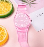 Stuff Certified® Transparent Candy Jelly Watch Women - Waterproof Silicone Quartz Wrist Watch Dark Pink