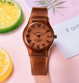Stuff Certified® Transparente Candy Jelly Watch Mujer - Reloj de pulsera de cuarzo de silicona resistente al agua Morado