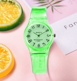 Stuff Certified® Transparente Candy Jelly Watch Mujer - Reloj de pulsera de cuarzo de silicona resistente al agua Morado