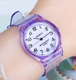 Stuff Certified® Transparente Candy Jelly Watch Mujer - Reloj de pulsera de cuarzo de silicona resistente al agua Morado