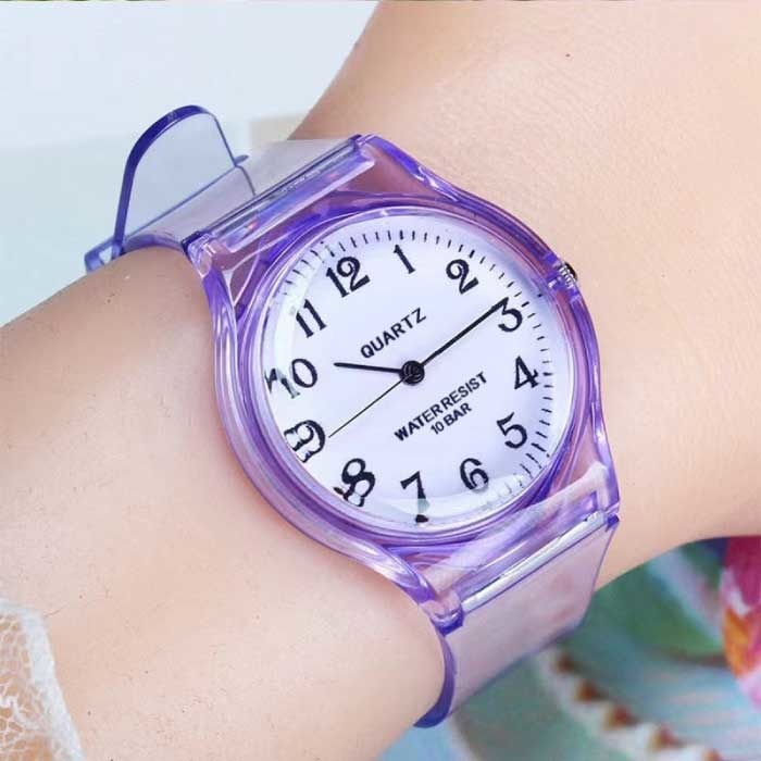 Transparant Candy Jelly Horloge Dames - Waterdicht Siliconen Kwarts Polshorloge Paars