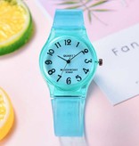 Stuff Certified® Transparent Candy Jelly Watch Femme - Montre-bracelet à quartz en silicone étanche Marron foncé