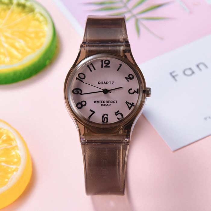 Reloj Transparente Candy Jelly Mujer - Reloj de Pulsera de Cuarzo de Silicona Resistente al Agua Marrón Oscuro