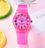 Stuff Certified® Transparent Candy Jelly Watch Femme - Montre-bracelet à quartz en silicone étanche Marron foncé