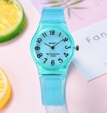 Stuff Certified® Transparent Candy Jelly Watch Femme - Montre-bracelet à quartz en silicone étanche Rouge