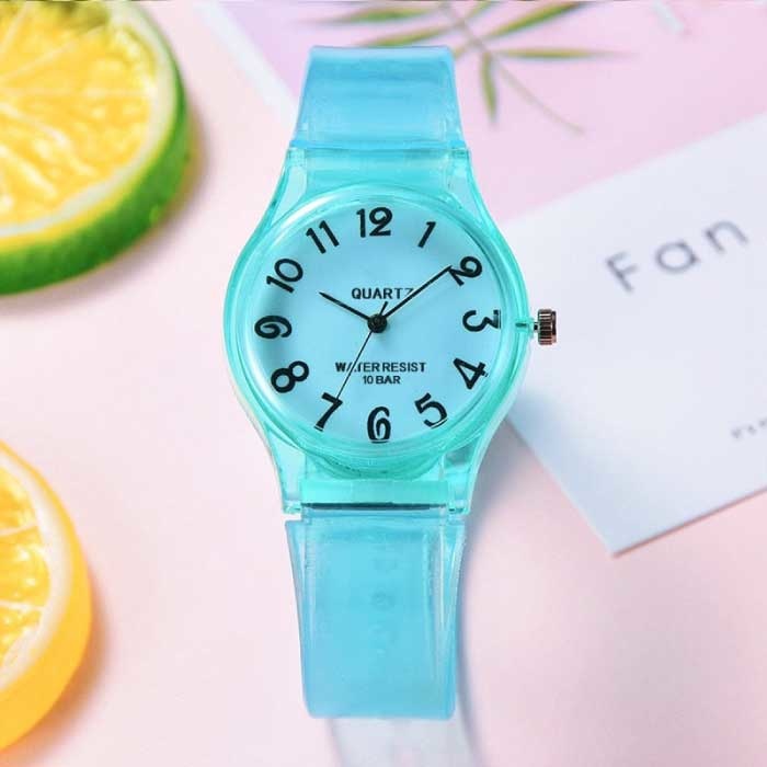 Transparent Candy Jelly Watch Damen - Wasserdichte Silikon-Quarz-Armbanduhr Blau