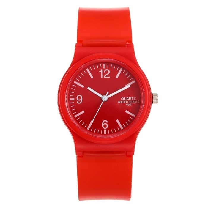 Candy Jelly Watch Women - Wodoodporny silikonowy kwarcowy zegarek na rękę Czerwony