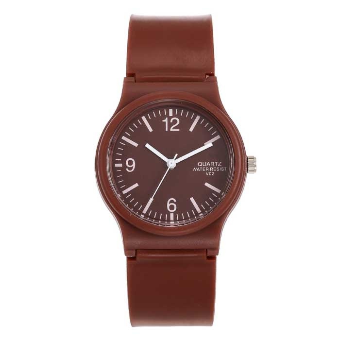 Candy Jelly Watch Femme - Montre Bracelet Quartz Etanche Silicone Marron