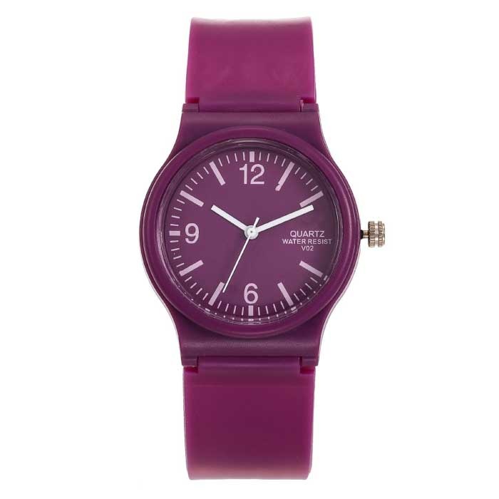 Candy Jelly Watch Femme - Montre Bracelet Quartz Etanche Silicone Violet